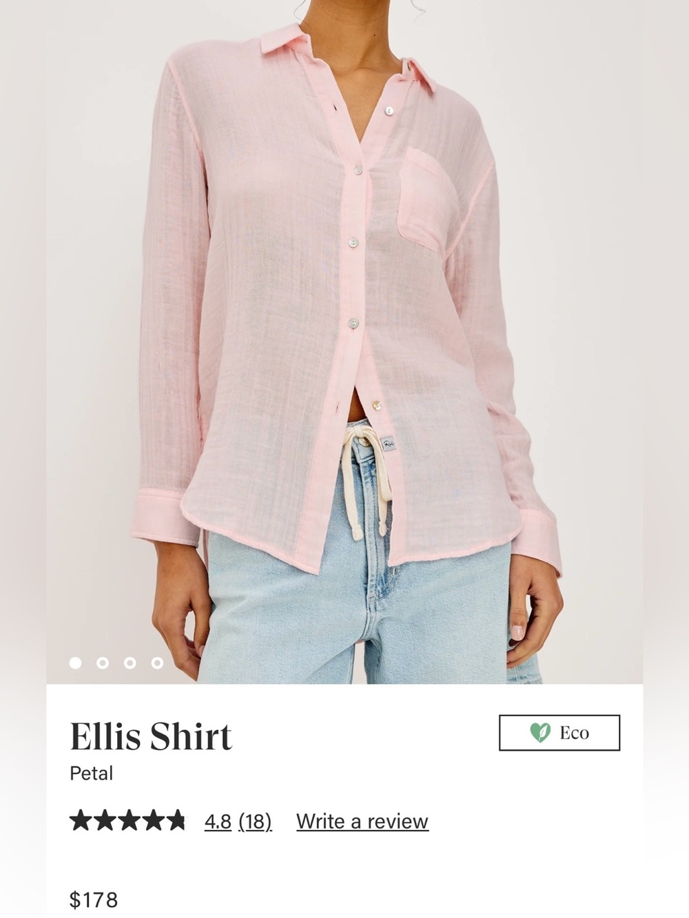 Rails Ellis Petal Pink Cotton Button-Down Shirt - Size M NWT